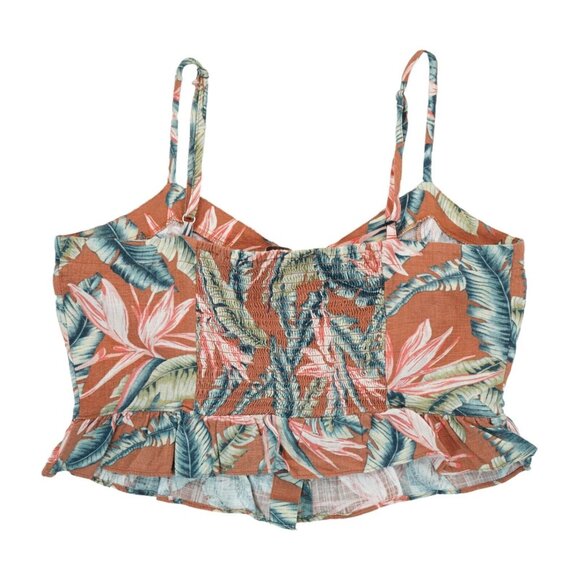 Loft Tropical Summer Crop Top Cami Linen Blend Smocked Back‎ Adj Strap Size 8 - Picture 2 of 5